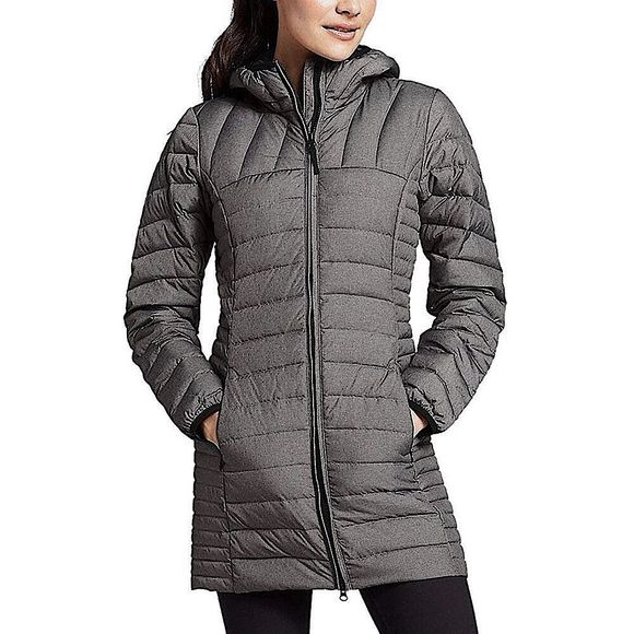 EDDIE BAUER Women's Charcoal Grey Quilted Down Hooded Parka 650 Size XXL